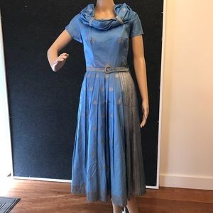 Vintage 1950’s Blue and Gold Evening Dress sz 8